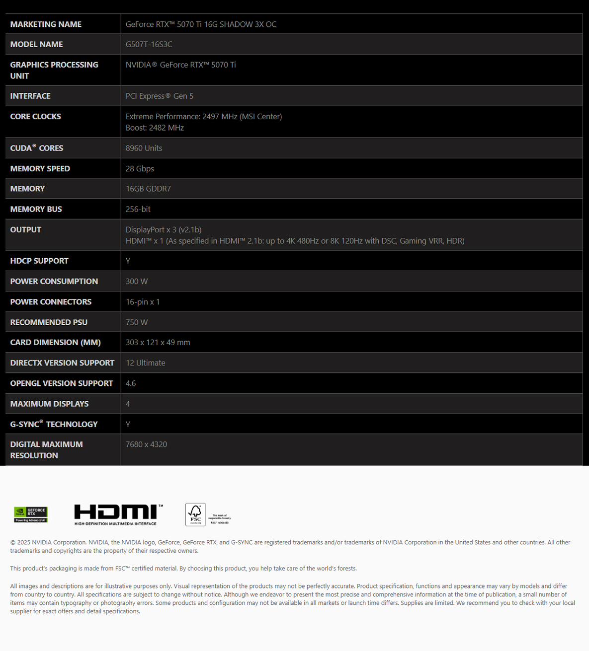 RTX 5070 Ti 16G SHADOW 3X OC