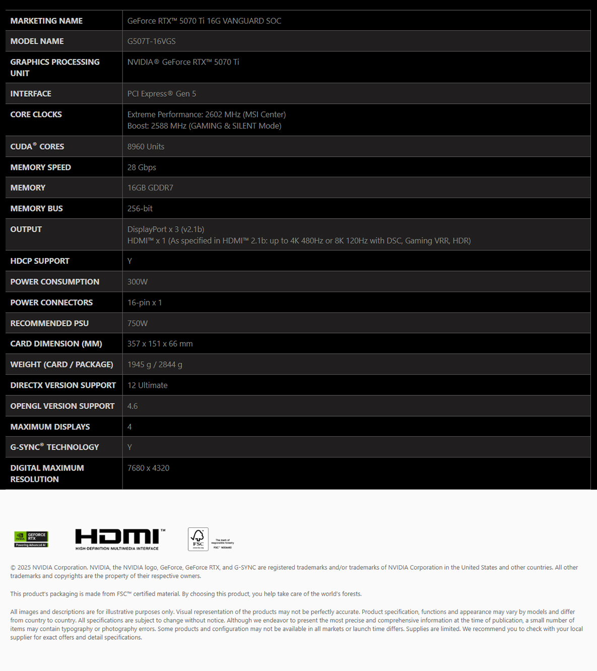 RTX 5070 Ti 16G VANGUARD SOC