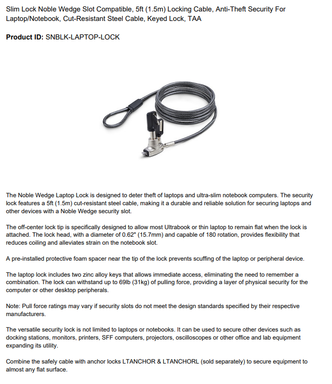 StarTech SNBLK-LAPTOP-LOCK
