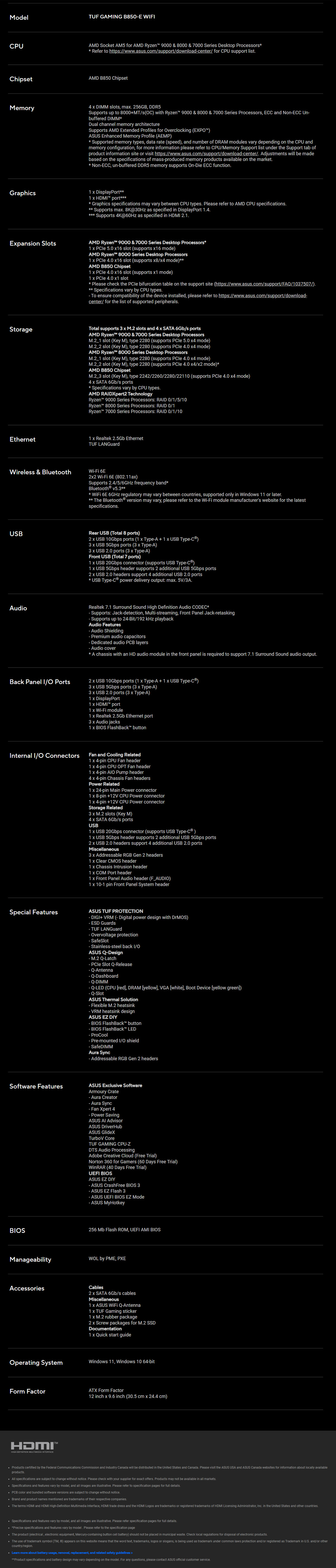 TUF GAMING B850-E WIFI